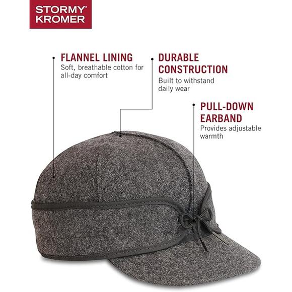 New Unisex Stormy Kromer Size 6 7/8 Original Wool Kromer Cap with Ear Flaps - Picture 2 of 5